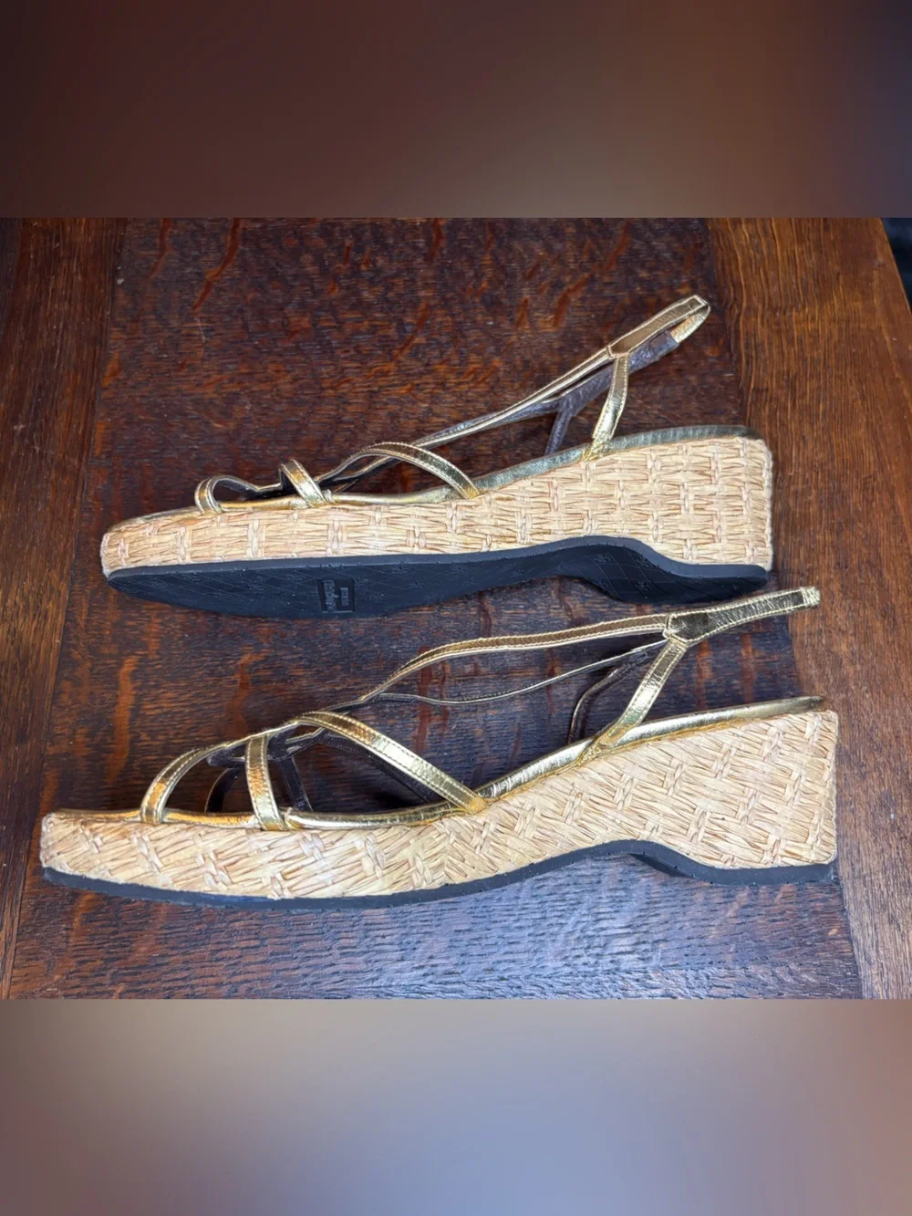 Donald J. Pliner Metallic Gold Strappy Platform Wedge Sandals. Size 9 Narrow